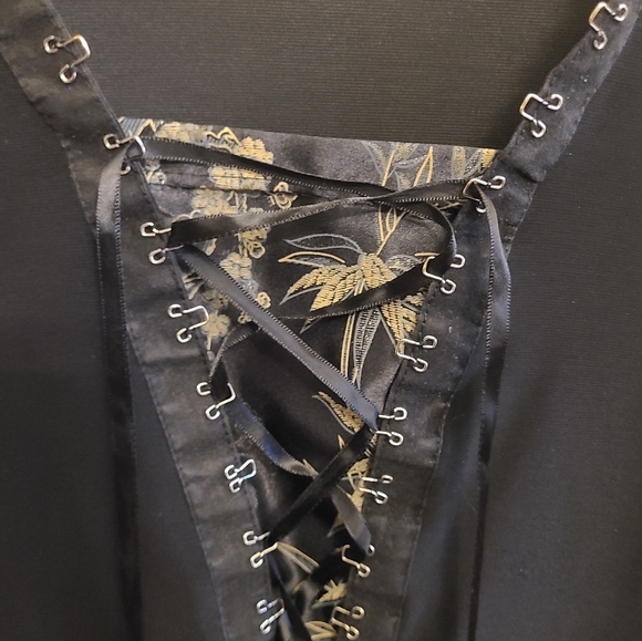 Vintage Whimsigoth Wide-Sleeve Mesh Lace Up Top - Picture 5 of 7